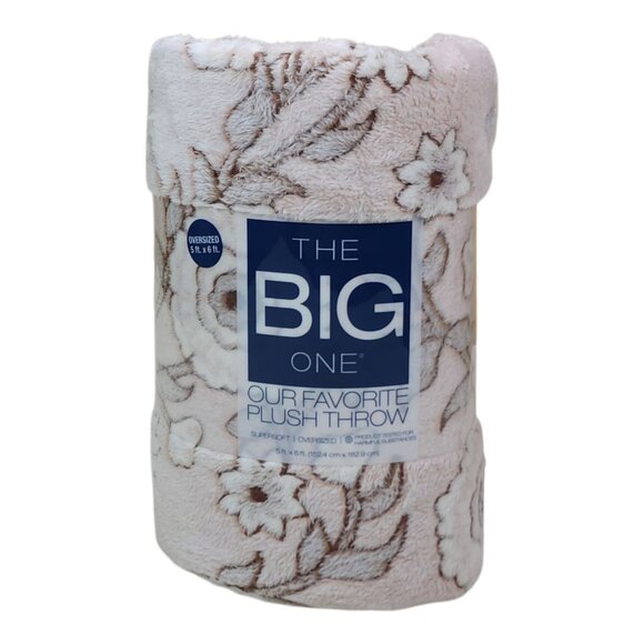 The Big One Oversized 5' x 6' Floral Plush Throw Blanket Brown Pink - Picture 1 of 11